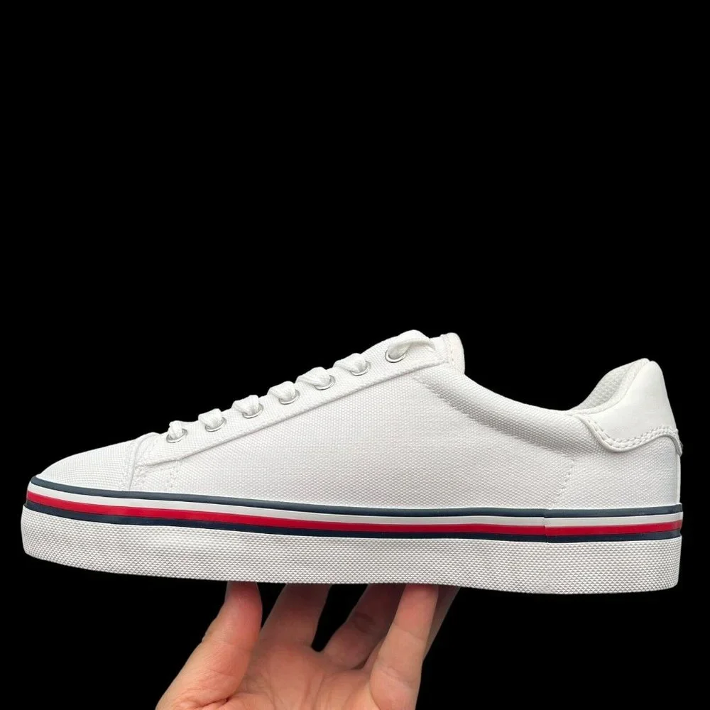 Tommy Hilfiger Women's Canvas Casual Sneakers Size 7.5-8.5-9 White Lace up Shoes